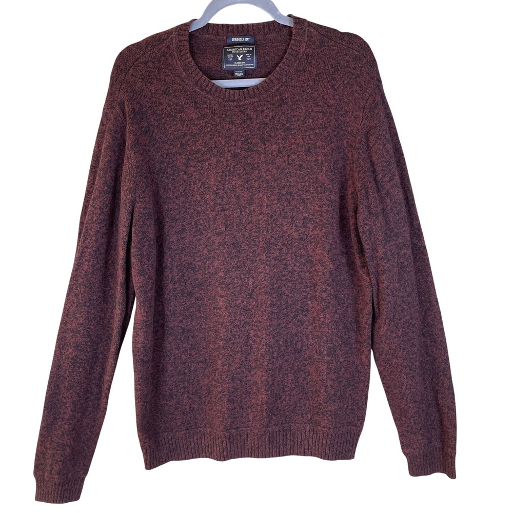 American Eagle Sweater Mens XL Burgundy Very Good Seriously Soft Crew Neck Marl